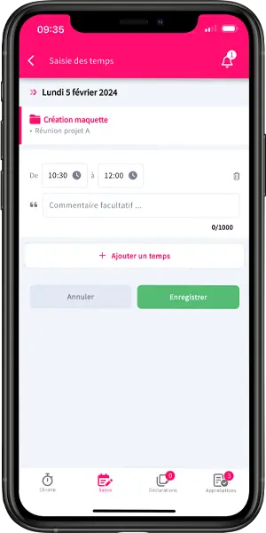 saisie temps 1 tâche