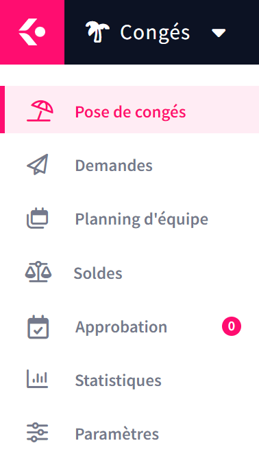 Menu de la solution Keeple